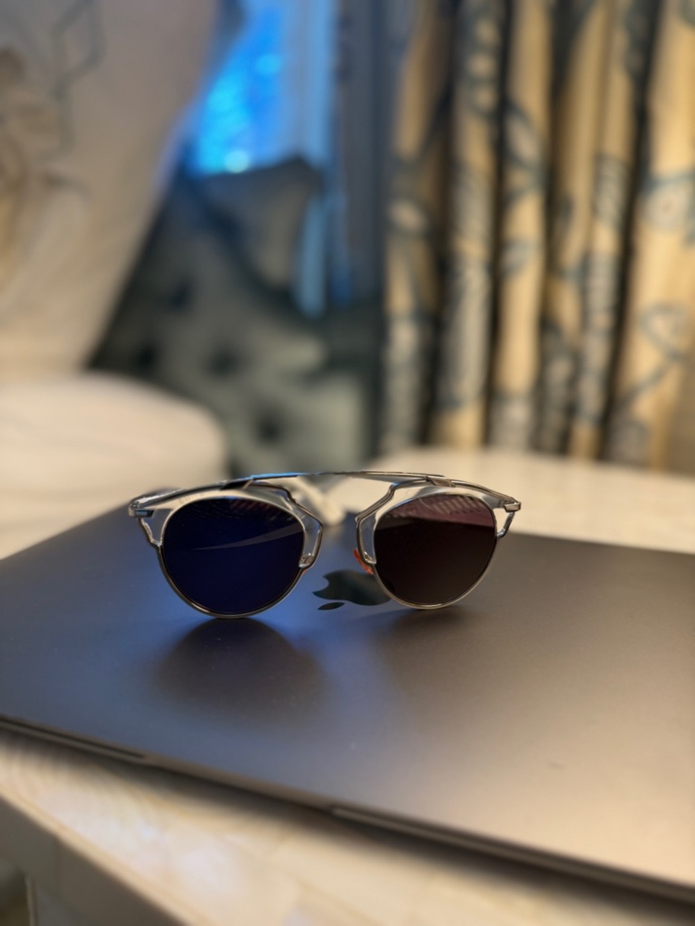 Authentic Dior Silver Frame Sunglasses with Dark Lenses